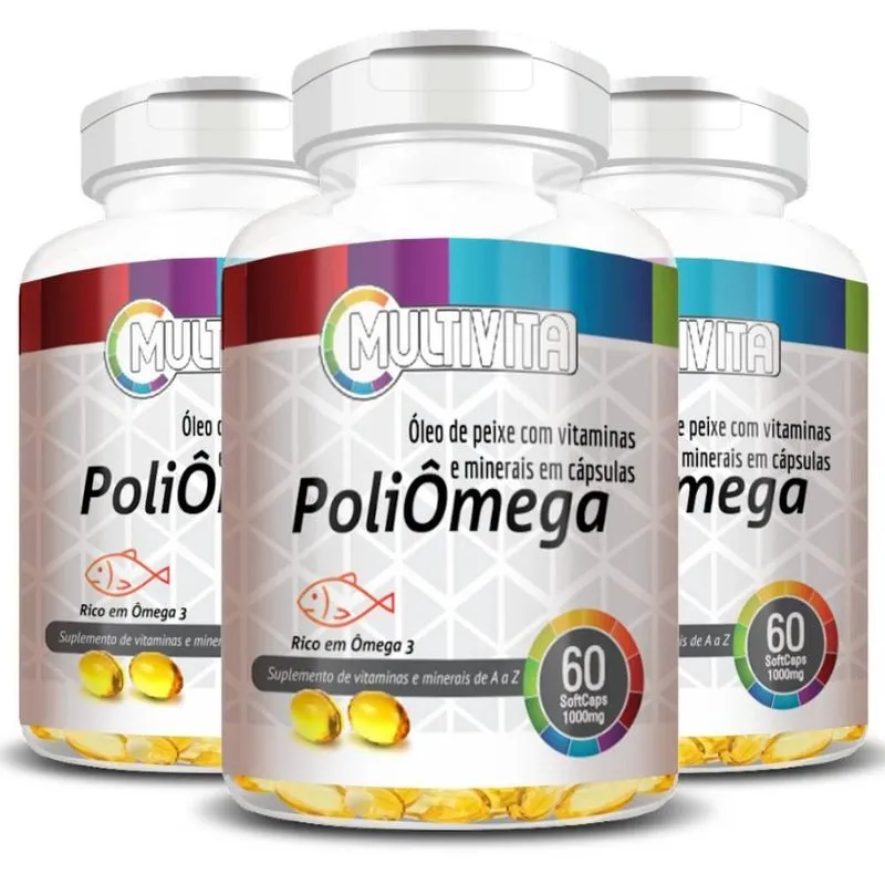 Kit 3x Poliomega Ômega 3 Vitaminas 1000 Mg 60 Cápsulas