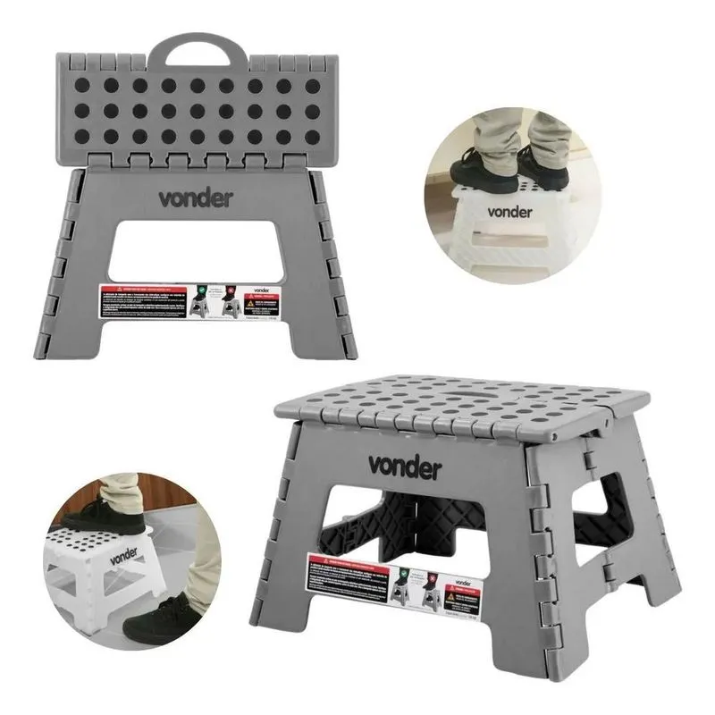 Banqueta De Plástico Dobrável Vonder 220mm 150kg Cinza