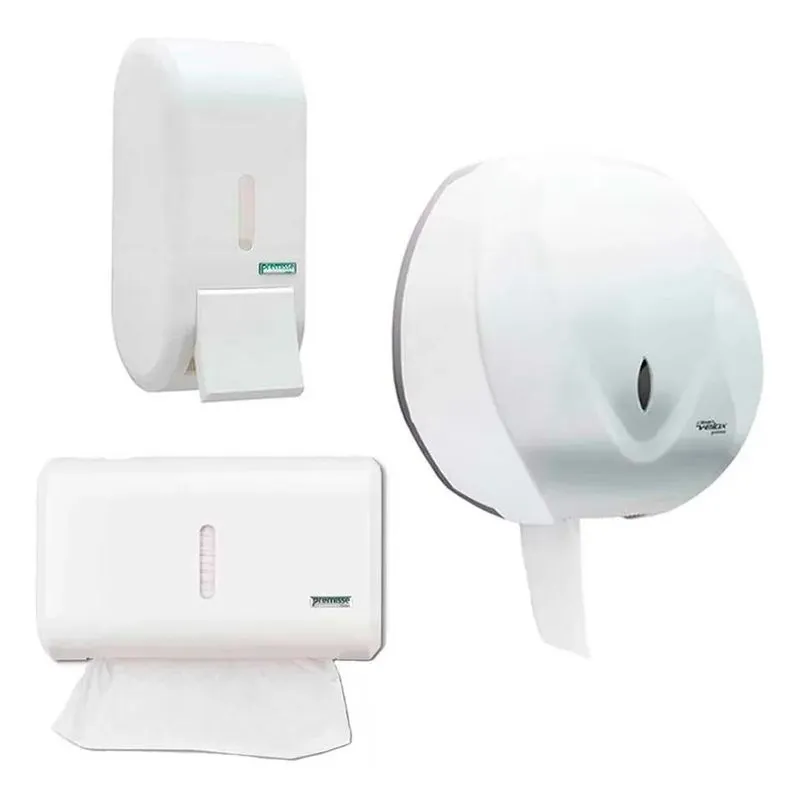 1 Porta Sabão Líquido + 1 Suporte Papel Rolão + 1 Toalheiro