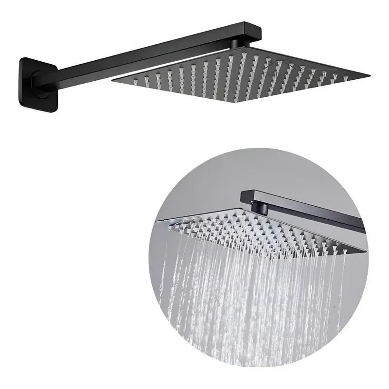 Ducha Chuveiro Quadrado 20x20 Inox Cano 40 Cm Preto Acabamen