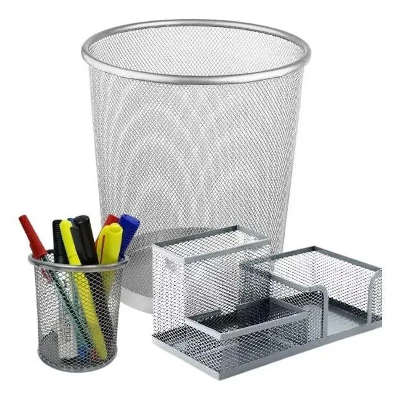 2x Kit Organizador Home Office Lixeira Porta Treco Porta Láp
