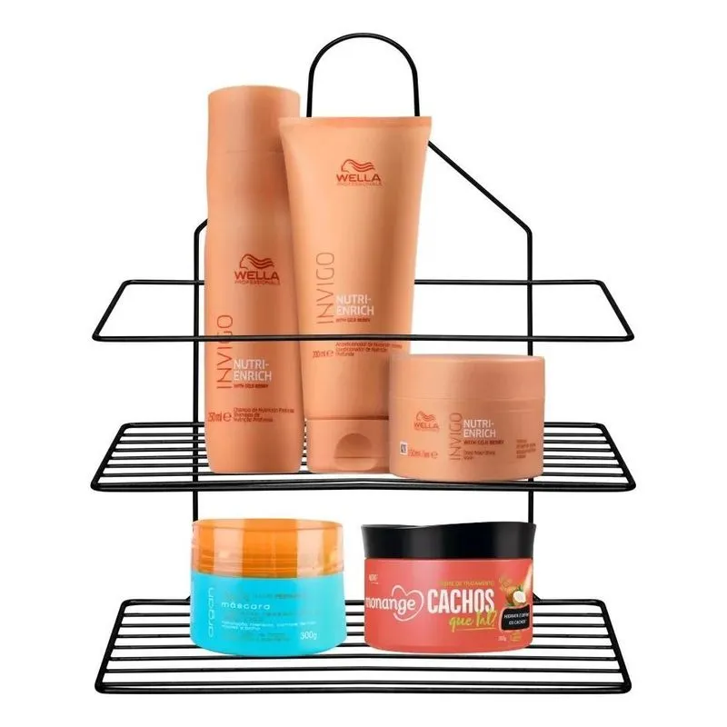 5x Porta Suporte Xampoo Shampoo Aramado Duplo Preto Registro