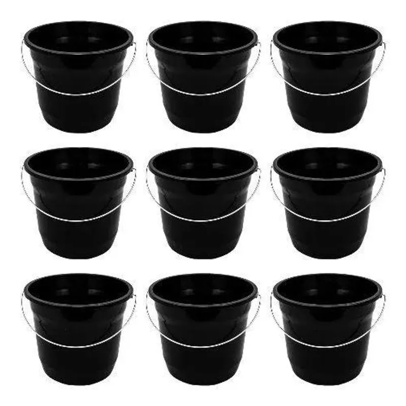 10 Balde Preto Alça Reforçada 5 Litros Lavar Roupas Plastico