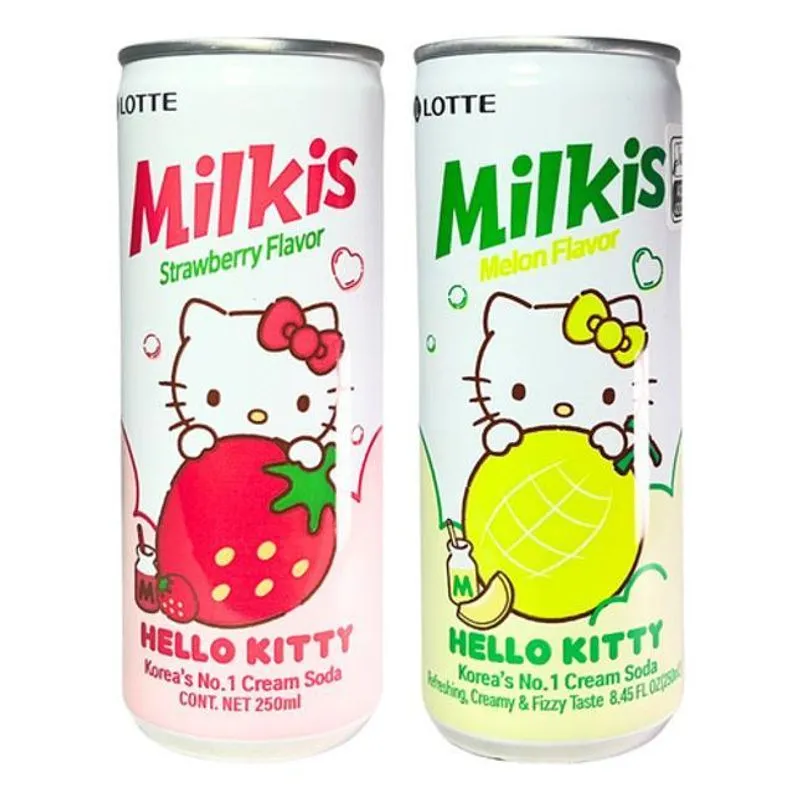 Kit 2 Latas Bebida Gaseficada Hello Kitty Milks Melon 250ml