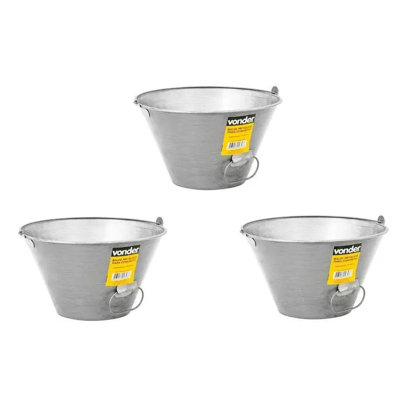2x Kit 3 Balde Metálico Concreto Construção 10 Litros Vonder