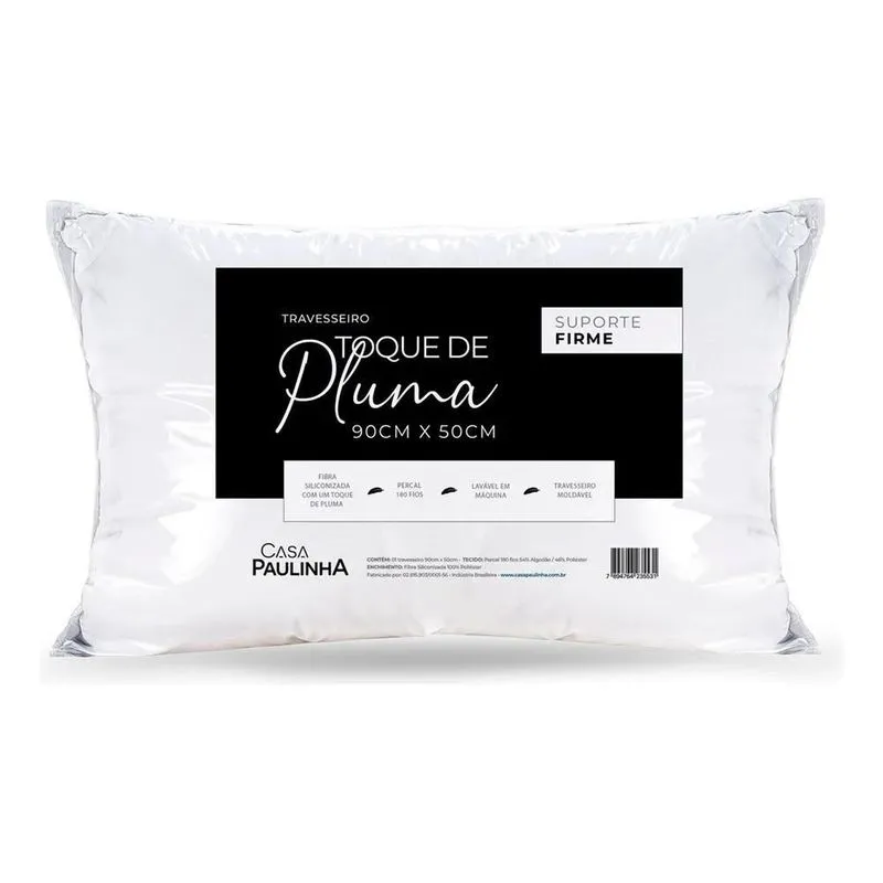 Travesseiro King 90x50 Firme Toque De Pluma Percal 180 Branc