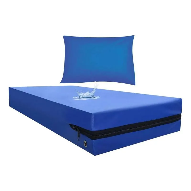 Kit 1 Capa Colchão + Fronha Impermeá Azul Royal 1,88 X 78 X