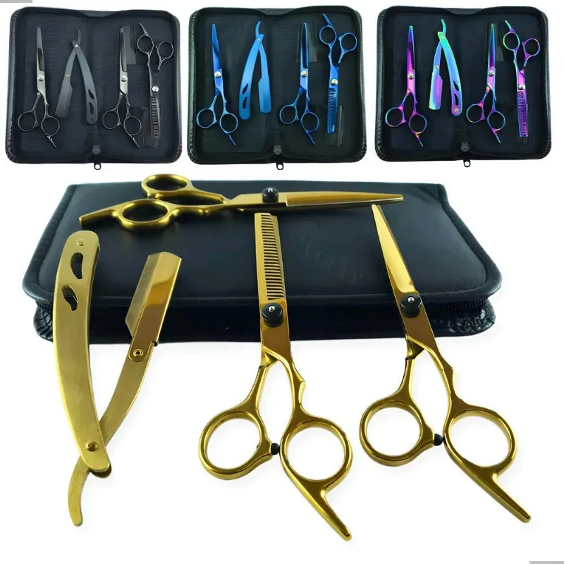 Tesoura Profissional Cabeleireiro Barbeiro Fio Naval Dourad