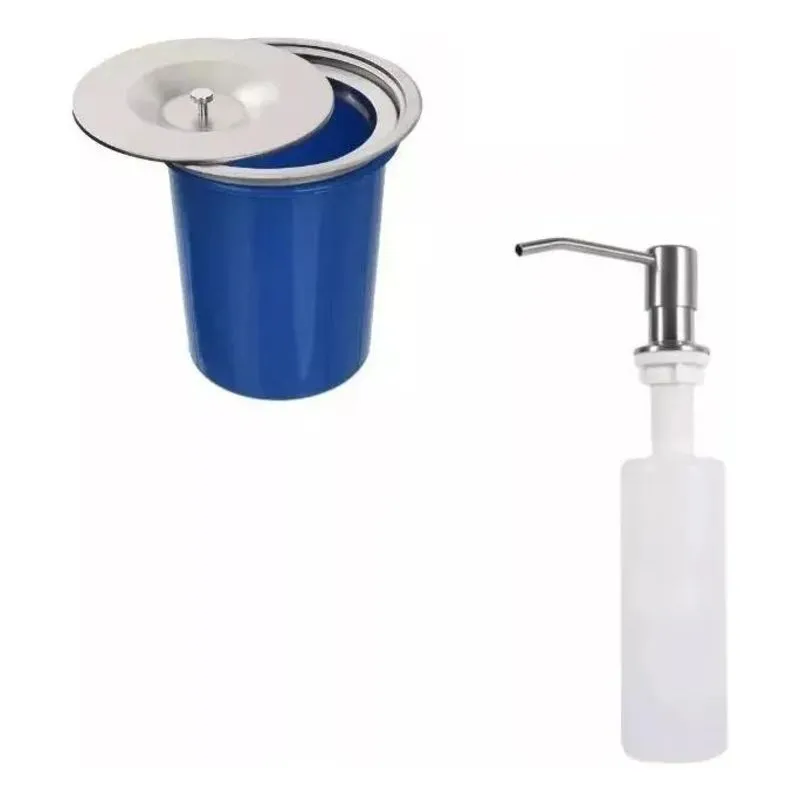 Kit Lixeira De Embutir Tampa De Inox + Dispenser Detergente