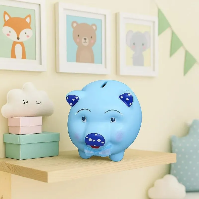 Cofrinho Para Guardar Moedas Porco Porquinho B Azul