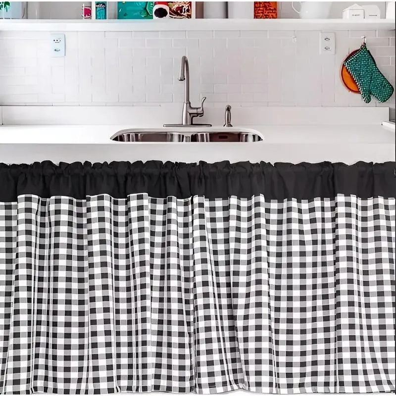 Cortina De Pia 2,20m X 80cm - Xadrez Cor Xadrez Preto