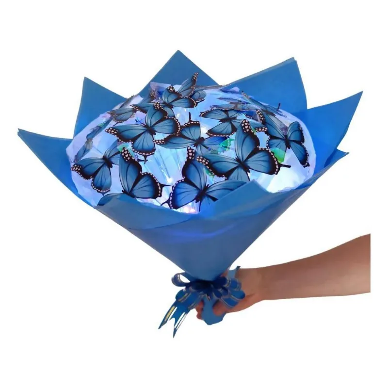 Materiais Criativos Fabricação Buquê Borboletas Led Azul-cla