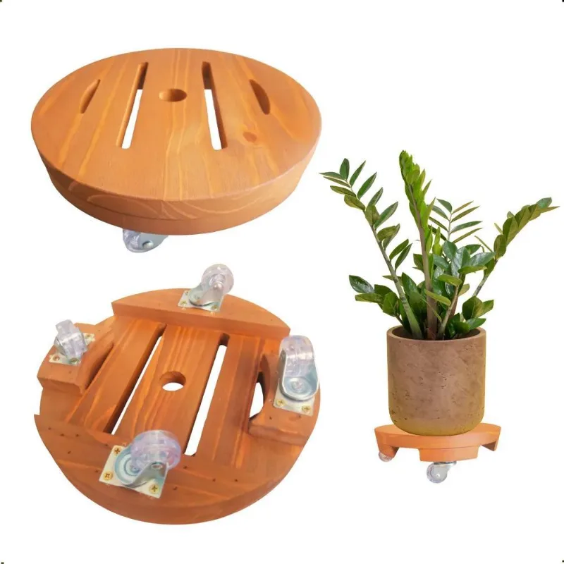 Suporte Para Vasos Plantas Com Rodinha Cristal Redondo Madei