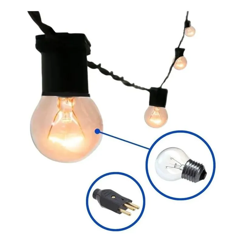 Varal De Luzes 20 Metros Festao Com Lampadas Leitosa 110v