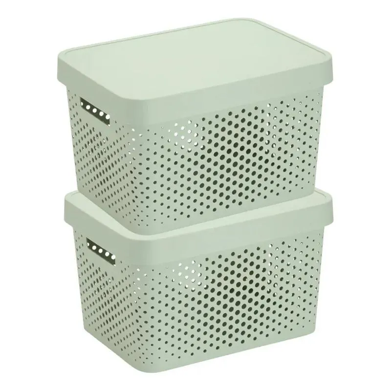 2 Caixas Organizadoras Grande Plastico Cesto Com Tampa Verd