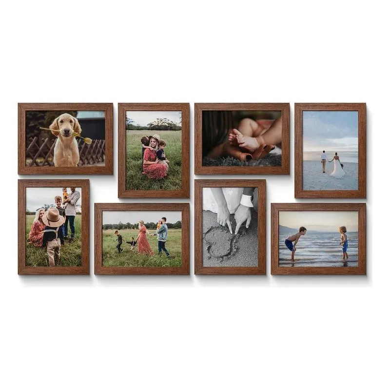 Kit 8 Porta Retratos 15x21 Foto Família Moldu Madeira Escura