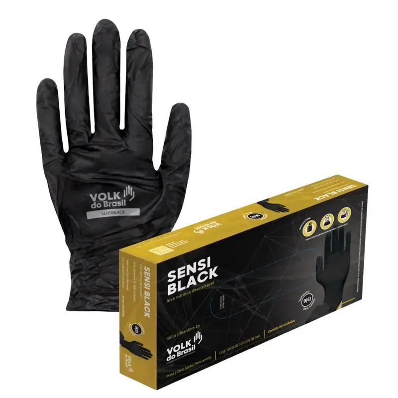 3x Luva Sensi Black Nitrílica Cabelereiro Tatuador 50uni Vol