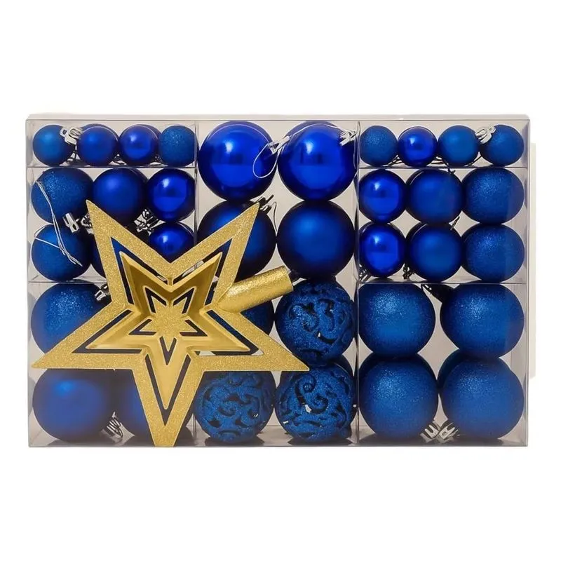 Kit C/100 Bolas De Natal + Ponteira Glitter Bri Azul