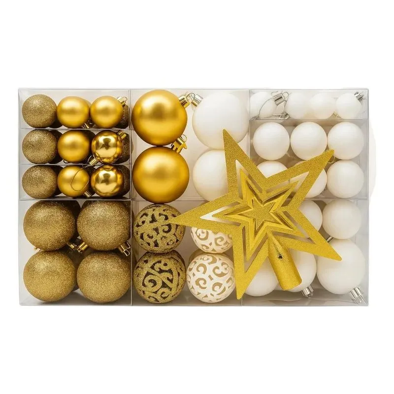 Kit C/100 Bolas De Natal Lisas Dourada E Branca