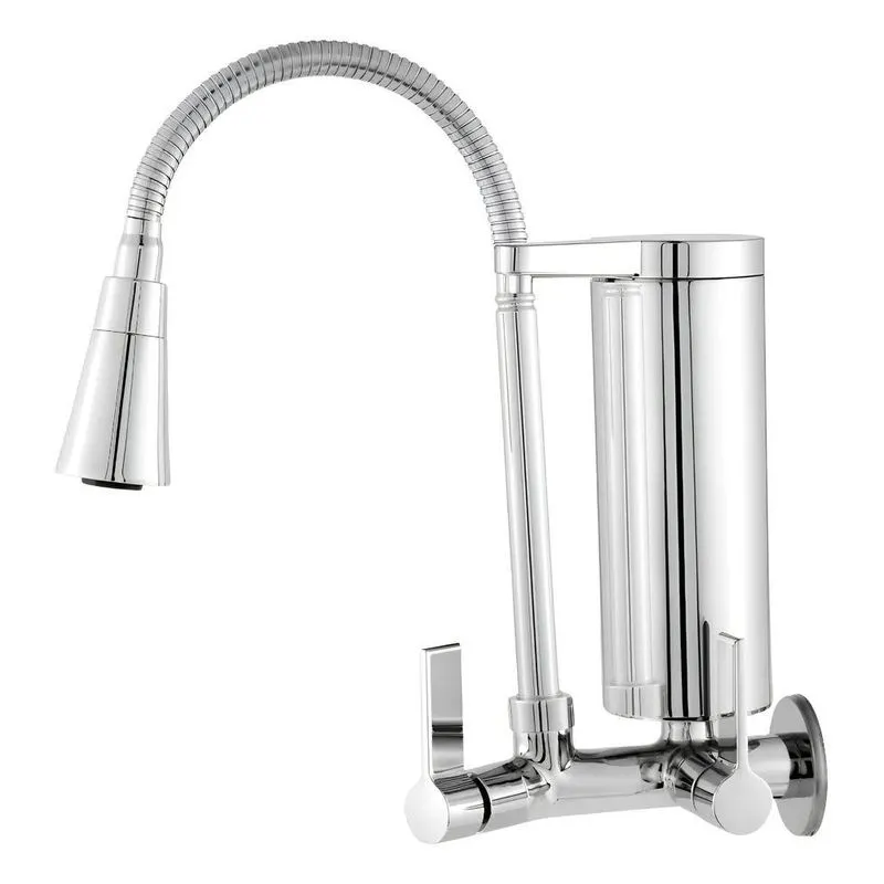 Torneira Gourmet Parede Cozinha Flexível Cromada Com Filtro