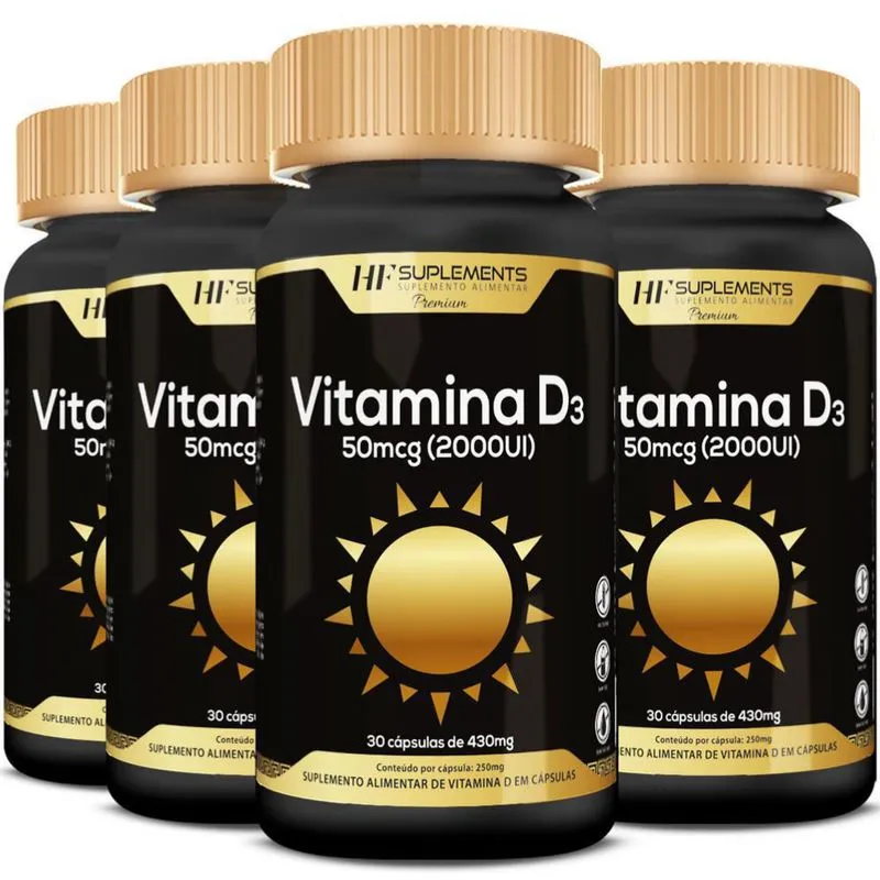 Kit 4 X Vitamina D3 2000 Ui 30 Caps Premium Hf Suplements