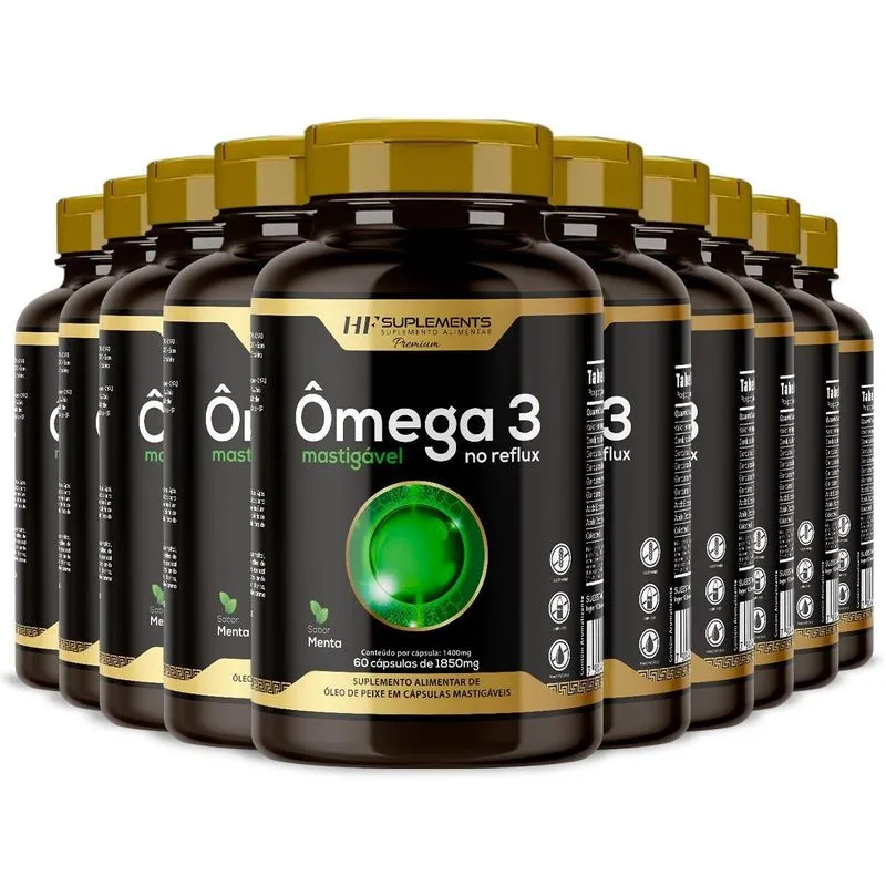 Kit 10 Ômega 3 1850mg No Reflux Mastigavel Menta