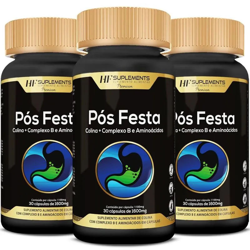 Kit 3 Pós Festa Colina + Complexo B 1600 Mg 30 Caps Hf
