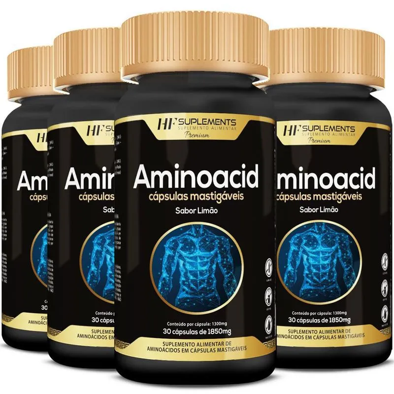 Kit 4 Aminoacid 30 Caps Mastigáveis Limão 1850 Mg Hf