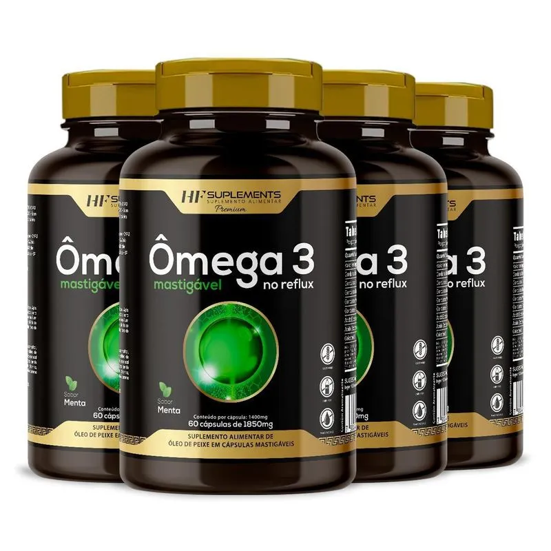 4x Aumenta Sua Concentração Omega 3 Mastigavel 60caps 1850mg