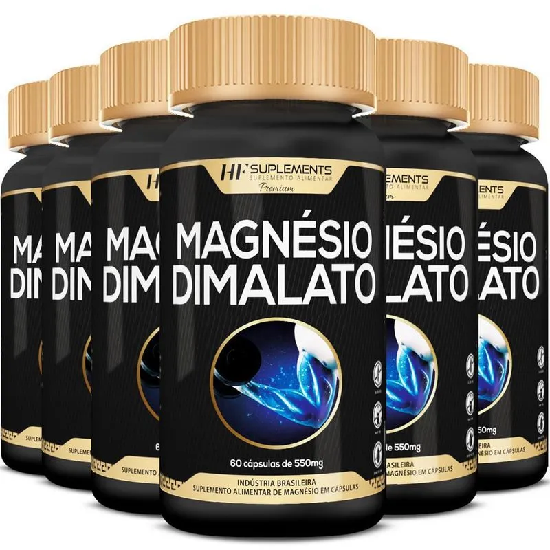 6x Magnésio Dimalato Premium 550mg 60 Caps Hf Suplements