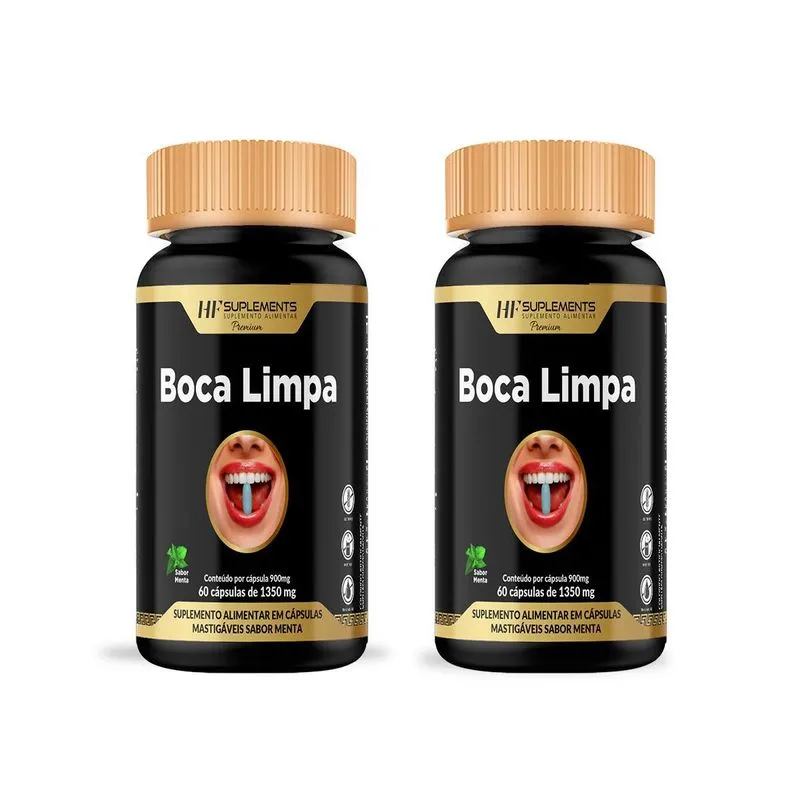 Kit 2 Boca Limpa Hf Suplements 1350mg 60 Capsulas - Menta