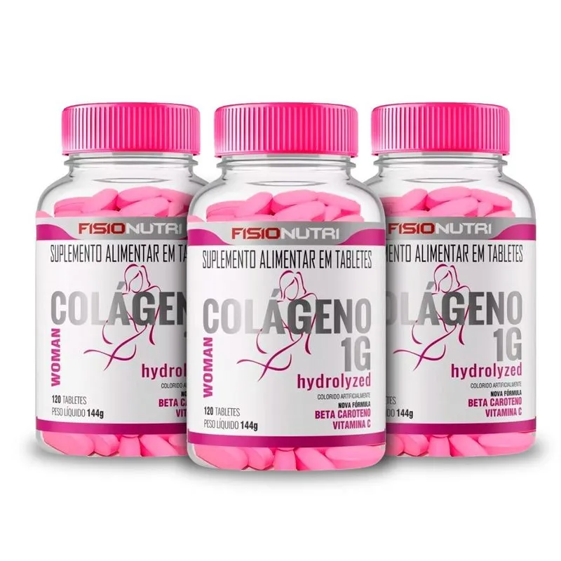 Kit 3 Colageno Woman 1g Hydrolyzed Vit C 120tab Fisionutri