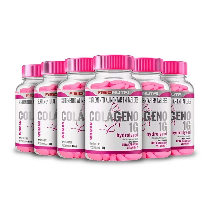 Kit 6 Colageno Woman 1g Hydrolyzed Vit C 120tab Fisionutri