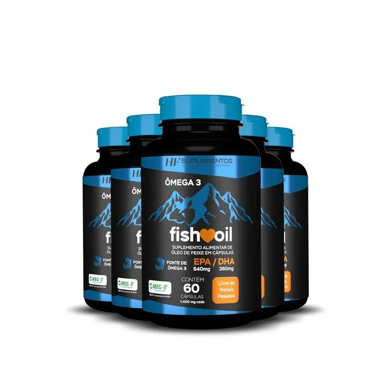 Kit 5x Omega 3 Fish Oil Meg 3 60 Cps Hf Suplementos