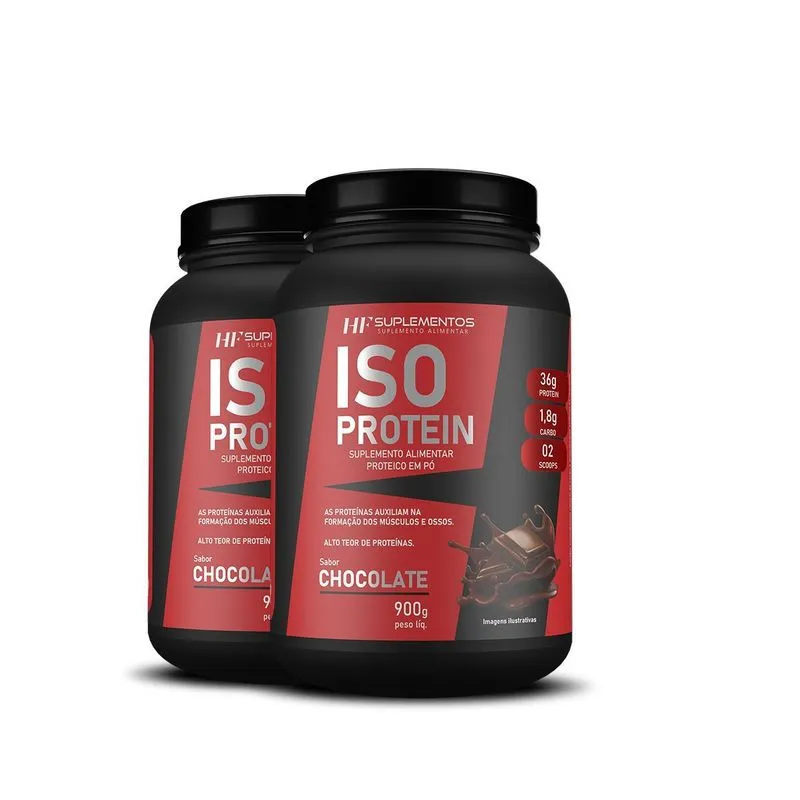 2x Whey Isolado Protein Chocolate 900g Hf Suplementos