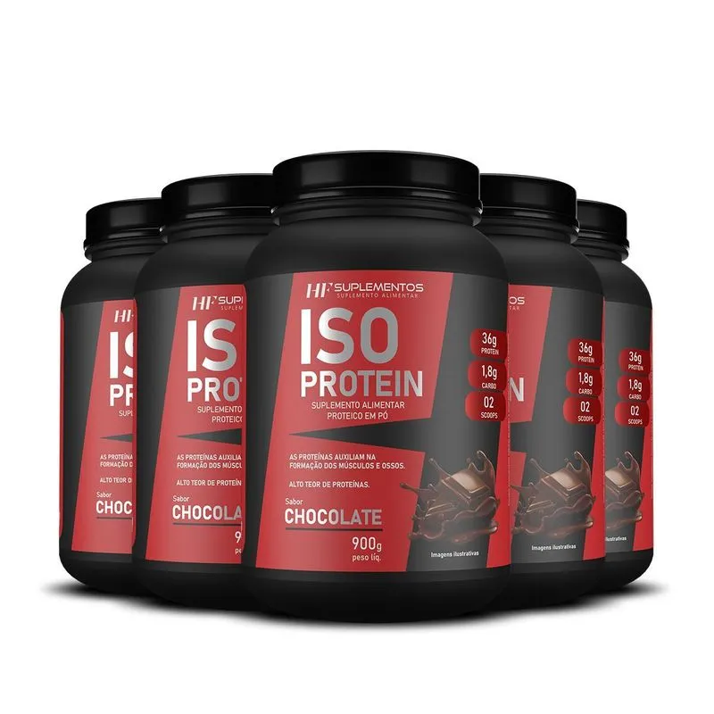 5x Whey Isolado Protein Chocolate 900g Hf Suplementos