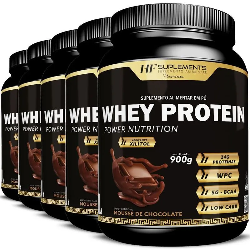 5x Whey Protein Power Nutrition Chocolate Hf Suplementos