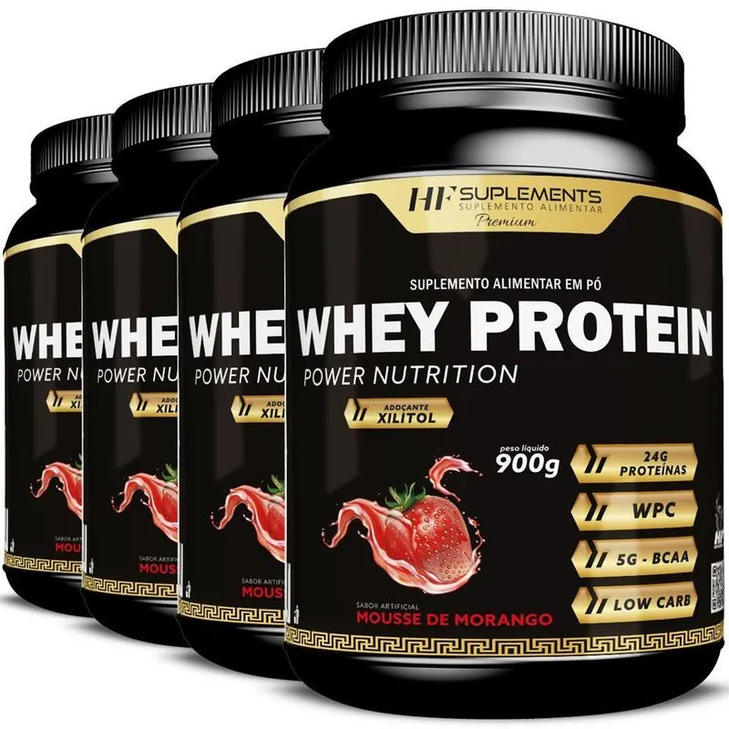 4x Whey Protein Power Nutrition Morango Hf Suplementos