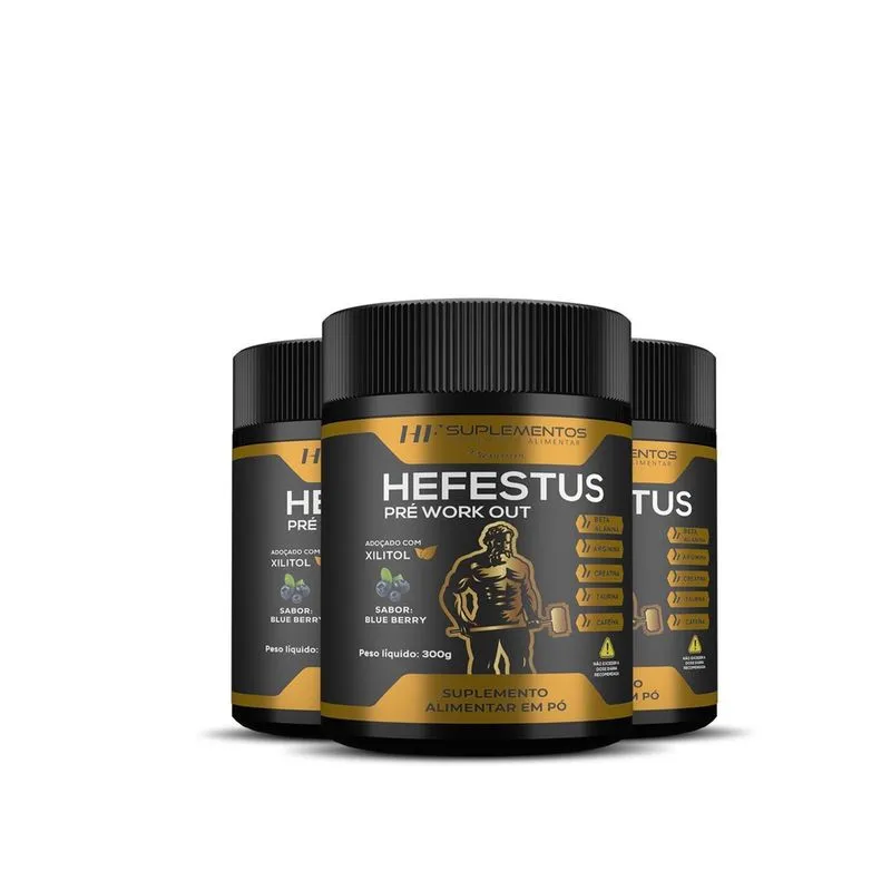 3X Hefestus Pre Treino Hf Suplementos Blueberry