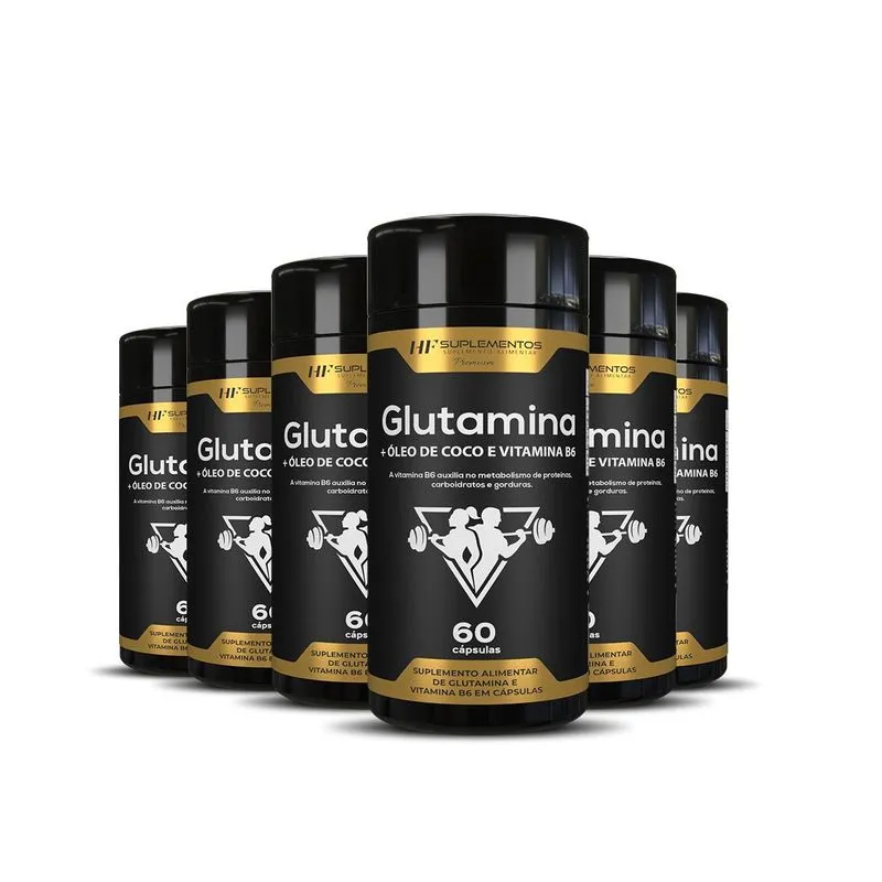 6x Glutamina+Oleo De Coco+Vitamina B6 60caps Hf Suplementos