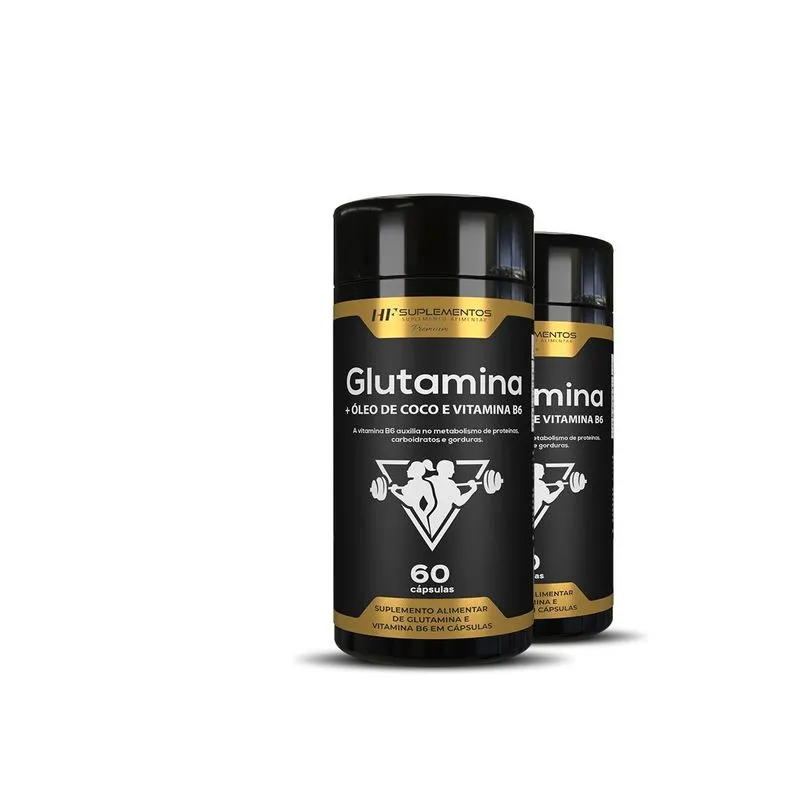 2x Glutamina+Oleo De Coco+Vitamina B6 60caps Hf Suplementos