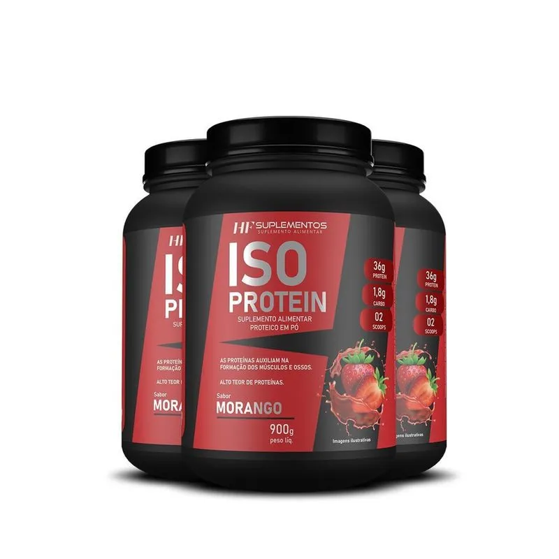 3X Whey Isolado Protein Morango 900G Hf Suplementos