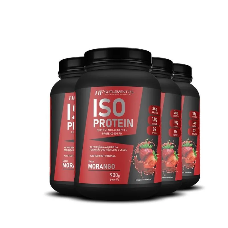 4X Whey Isolado Protein Morango 900G Hf Suplementos
