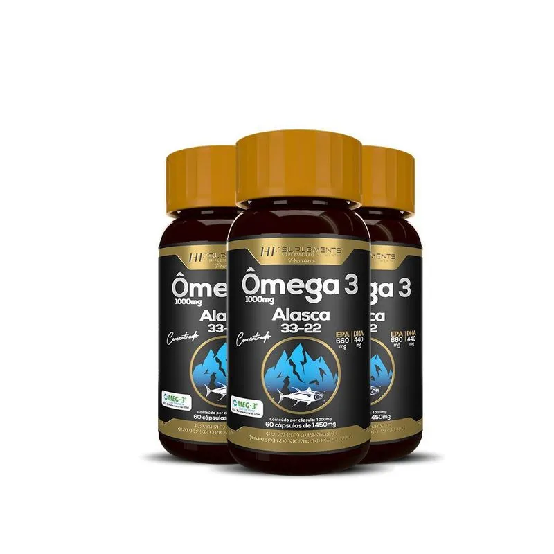 3x Omega 3 Alasca 33/22 Concentrado 60caps Hf Suplementos