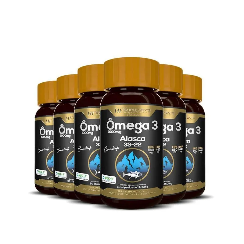 6x Omega 3 Alasca 33/22 Concentrado 60caps Hf Suplementos