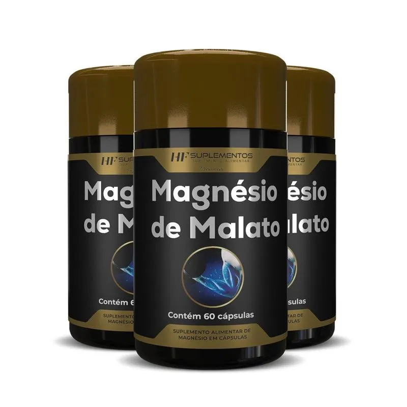 3X Magnesio De Malato Premium 60 Caps Hf Suplementos