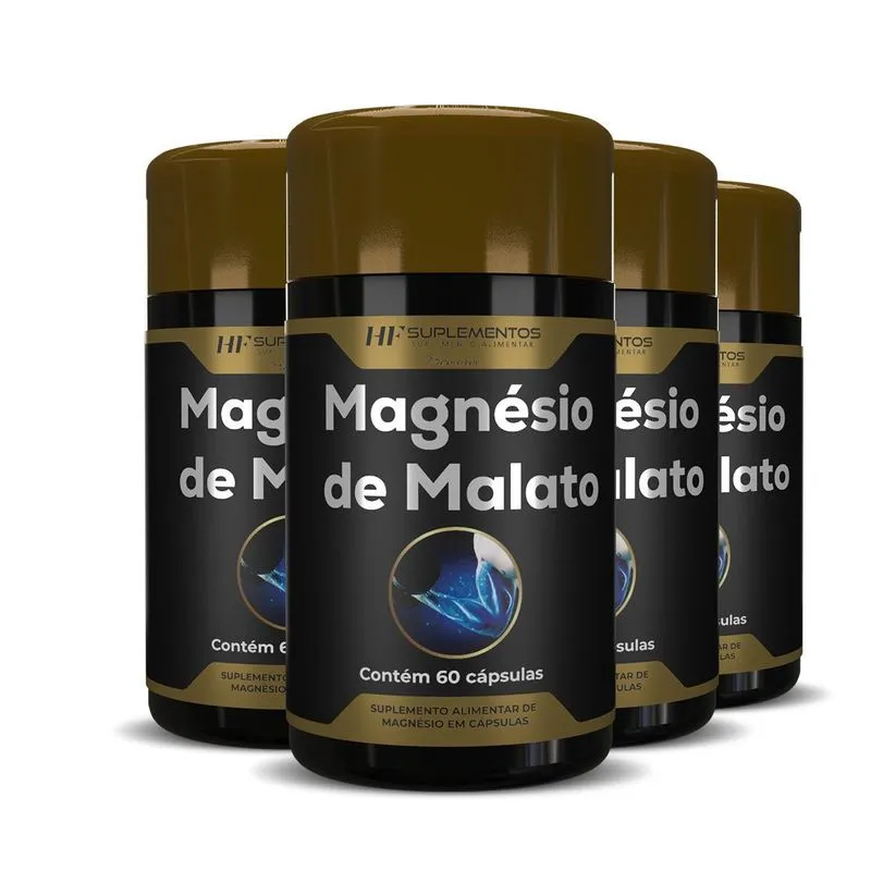 4x Magnesio De Malato Premium 60 Caps Hf Suplementos
