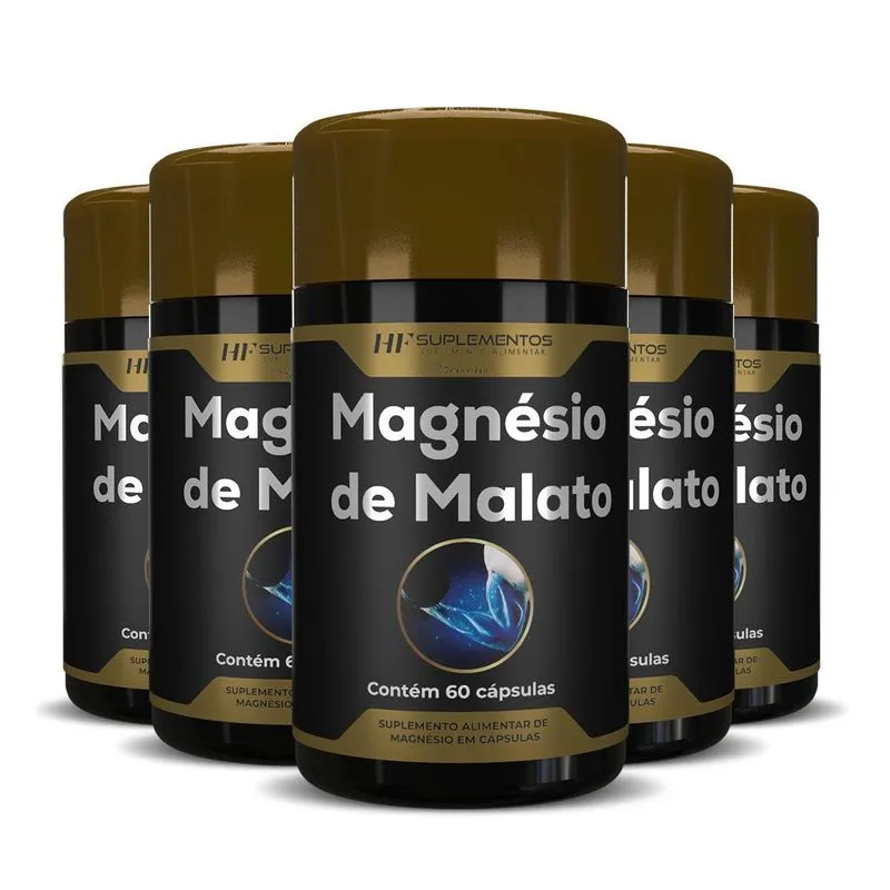 5x Magnesio De Malato Premium 60 Caps Hf Suplementos