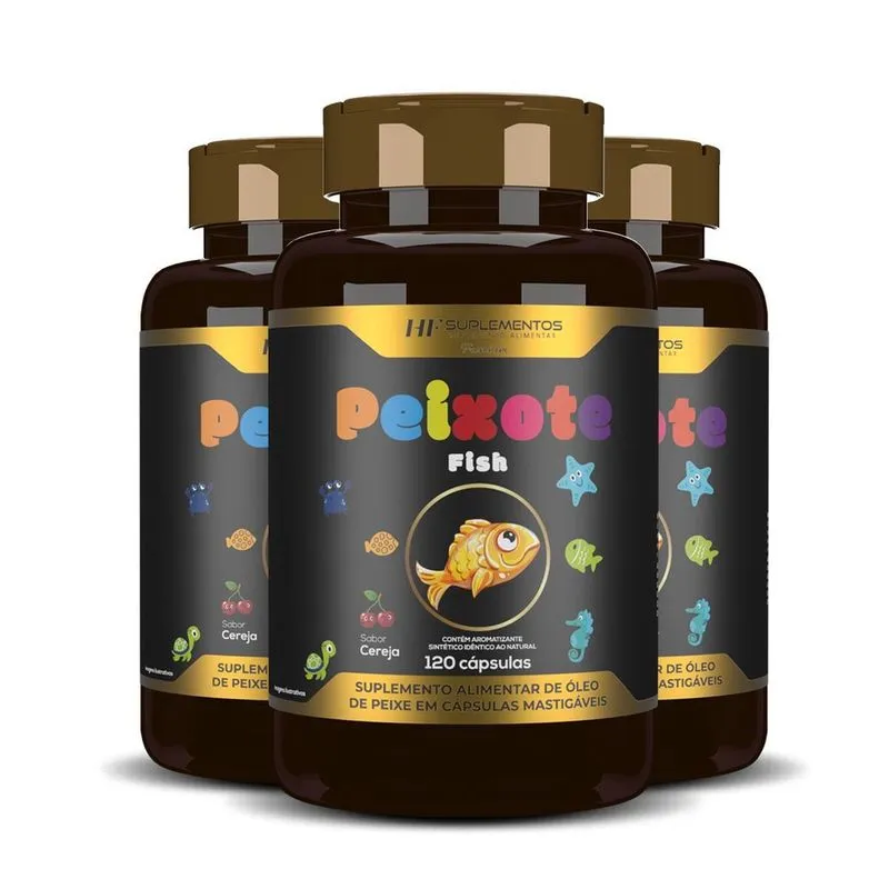 3X Peixote Omega 3 Kids Mastigavel 120Caps Hf Suplementos