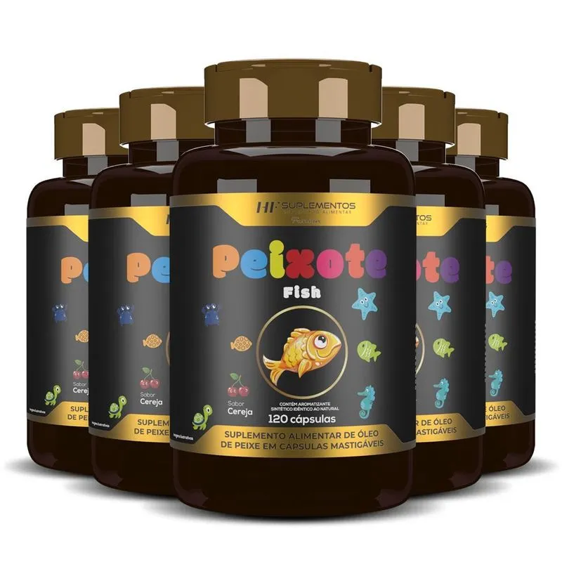 5X Peixote Omega 3 Kids Mastigavel 120Caps Hf Suplementos